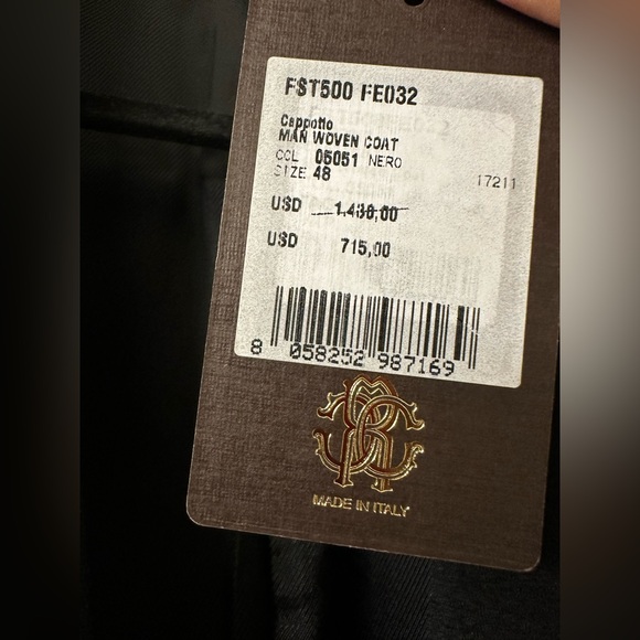 NWT $1430 Roberto Cavalli Elegant Black Coat Wool & Cashmere 48 38 Medium Italy - Picture 10 of 16